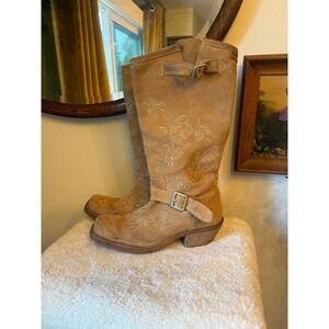 Suede Floral Embroidered Knee High Western Cowgirl Boots Size 9.5 rocket dog